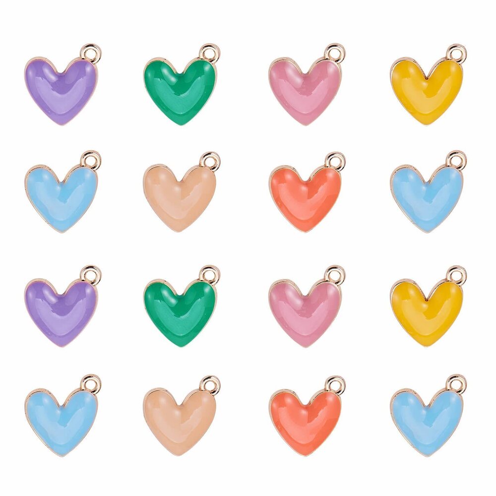 1489 100pcs Enamel Love Heart Charms Metal Valentine Kawaii Dangle Heart